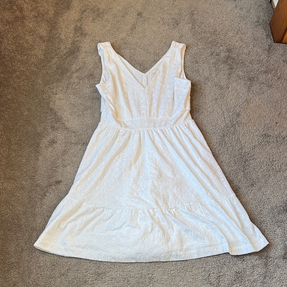 LOFT White Eyelet Sundress SIZE S Sleeveless Tiered Boho Cottagecore Dress